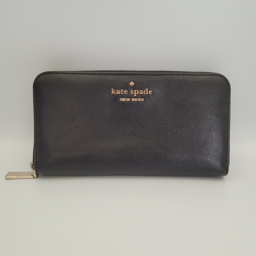 Kate Spade New York Black Saffiano Leather Zip Around Continental Wallet